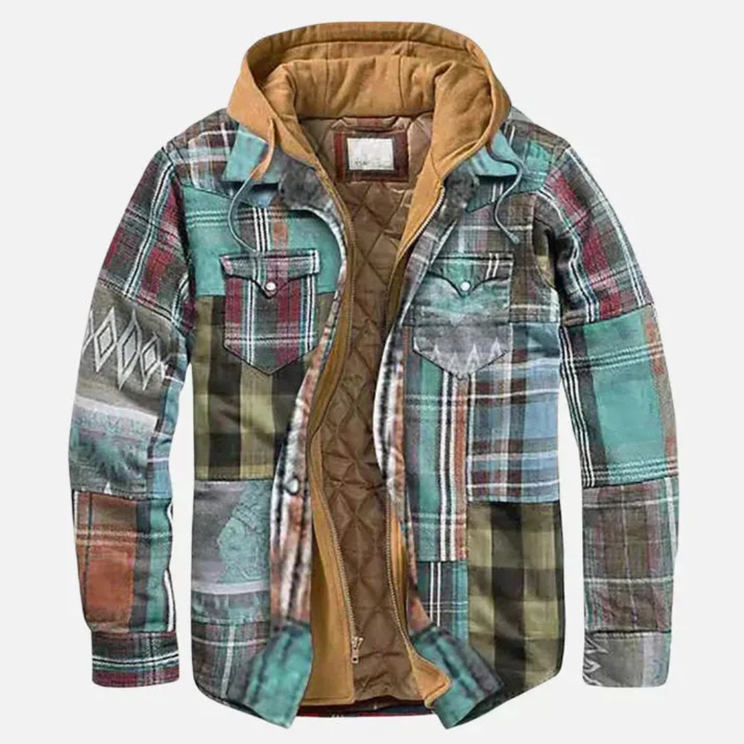 Damen Patchwork-Jacke Relaxed Fit Casual mit Karomuster