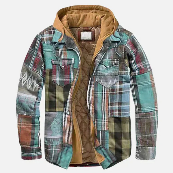 Damen Patchwork-Jacke Relaxed Fit Casual mit Karomuster