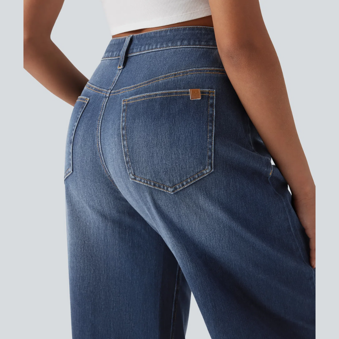 Damen Jeans Gerade Schnitt Mittelhohe Taille Casual