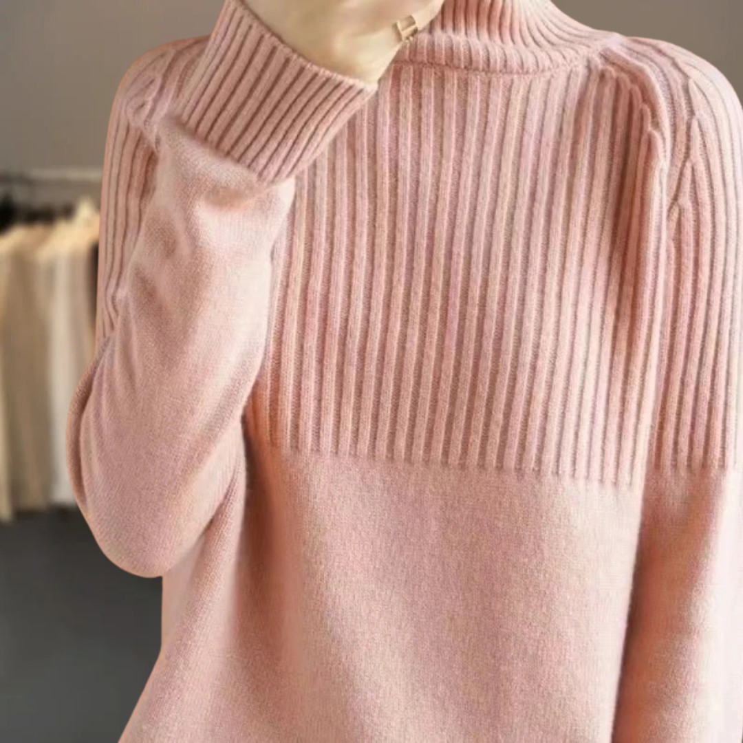 Damen Rippstrick-Rollkragenpullover Relaxed Fit
