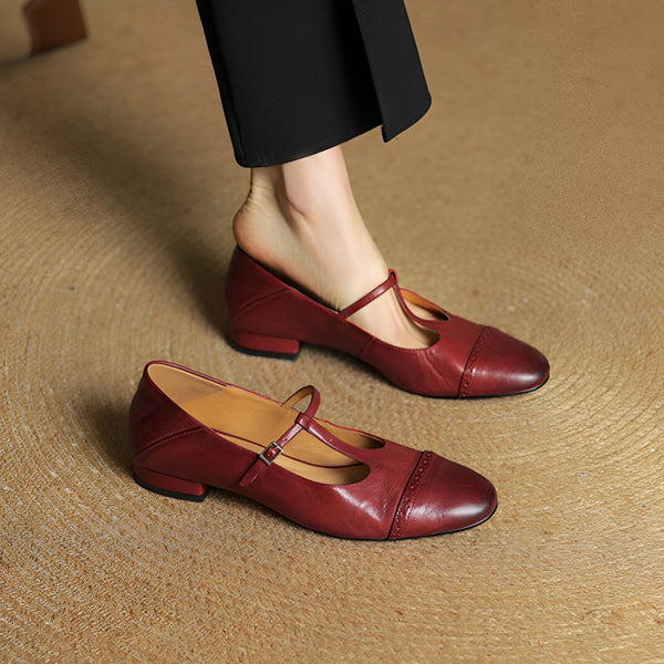 Damen Ballerinas Casual mit T-förmiger Schnalle bequem