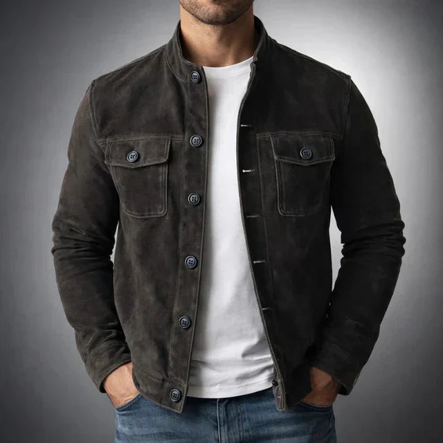 Wildlederjacke Herren Slim Fit Casual Elegant mit Knopfleiste