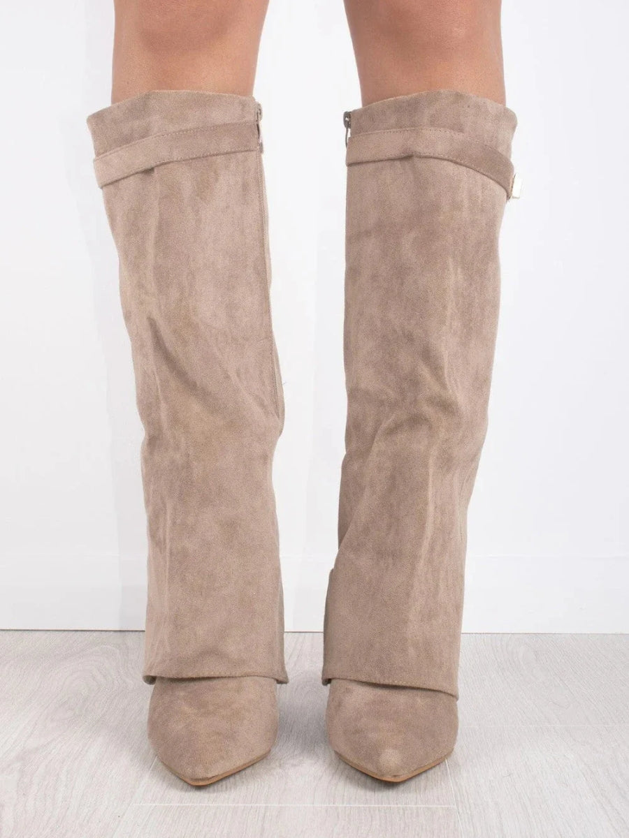Damen Faltstiefel Schlank mit goldfarbenem Verschlussdetail