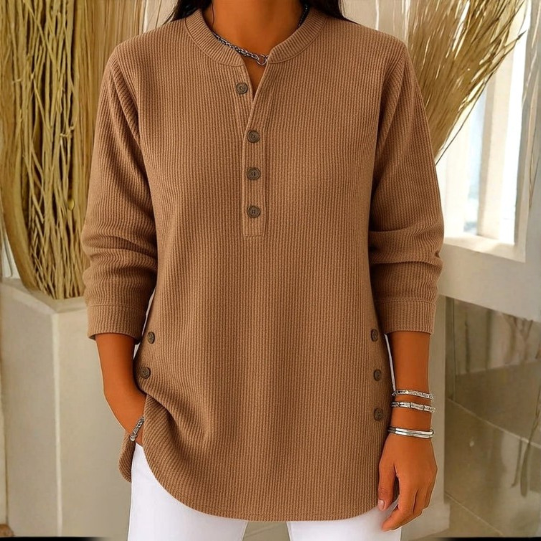 Damen Strick-Sweatshirt Regular Fit Casual mit Knopfleiste langärmlig