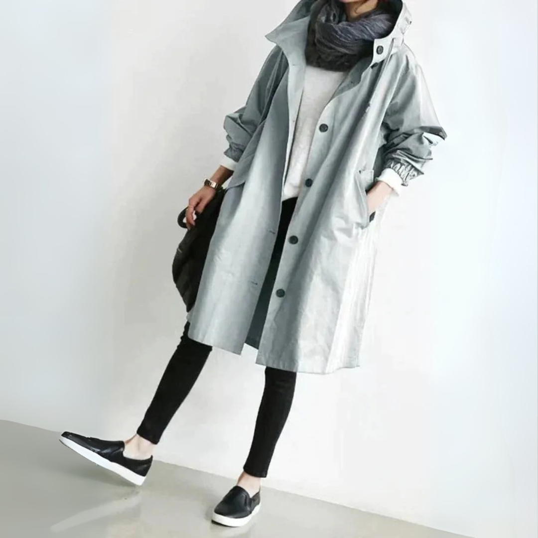 Damen Trenchcoat Lang Relaxed Fit Casual Elegant