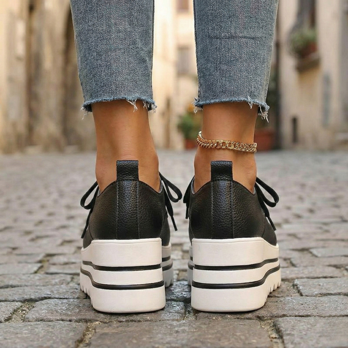 Damen Oxford-Schnürschuhe mit klobiger Plattformsohle