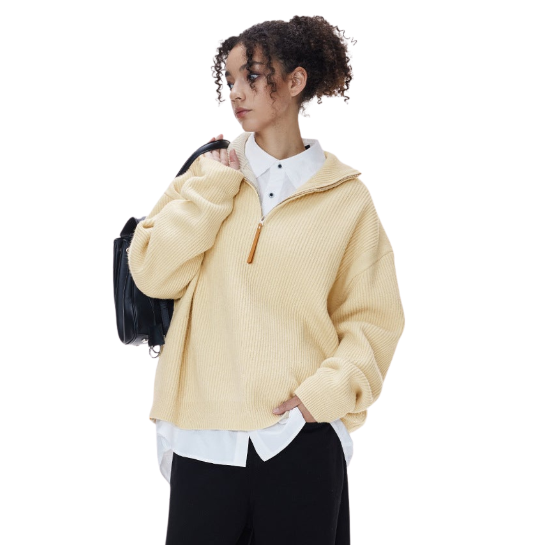 Damen Quarter-Zip Pullover Relaxed Fit mit hohem Kragen