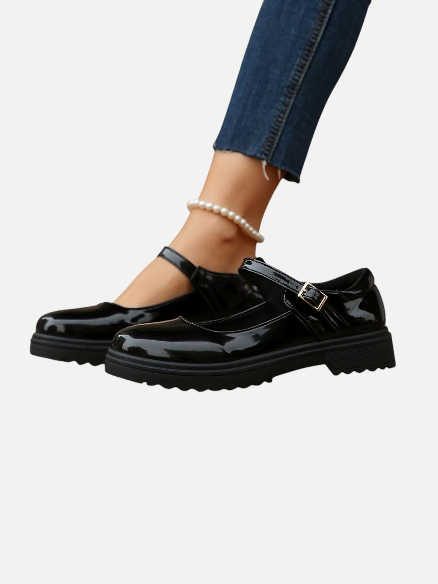 Damen Mary Jane Slipper mit glänzender Oberfläche