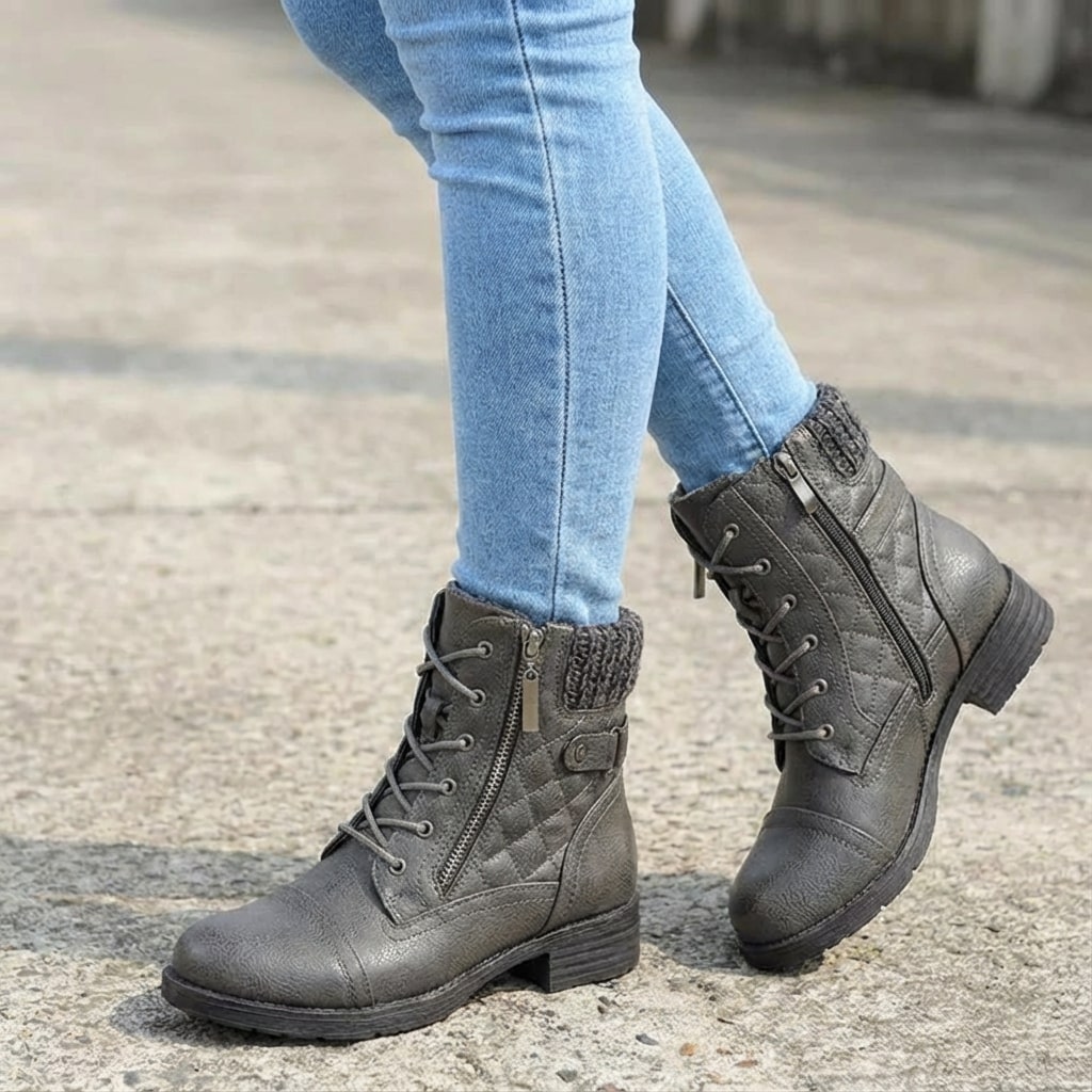Damen Stiefeletten mit seitlichem Reißverschluss und Blockabsatz