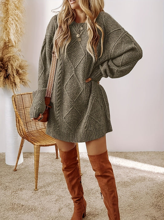 Baldrina | Damen Zopfmuster Strickkleid, Locker & Langarm, Gemütlich & Stylisch