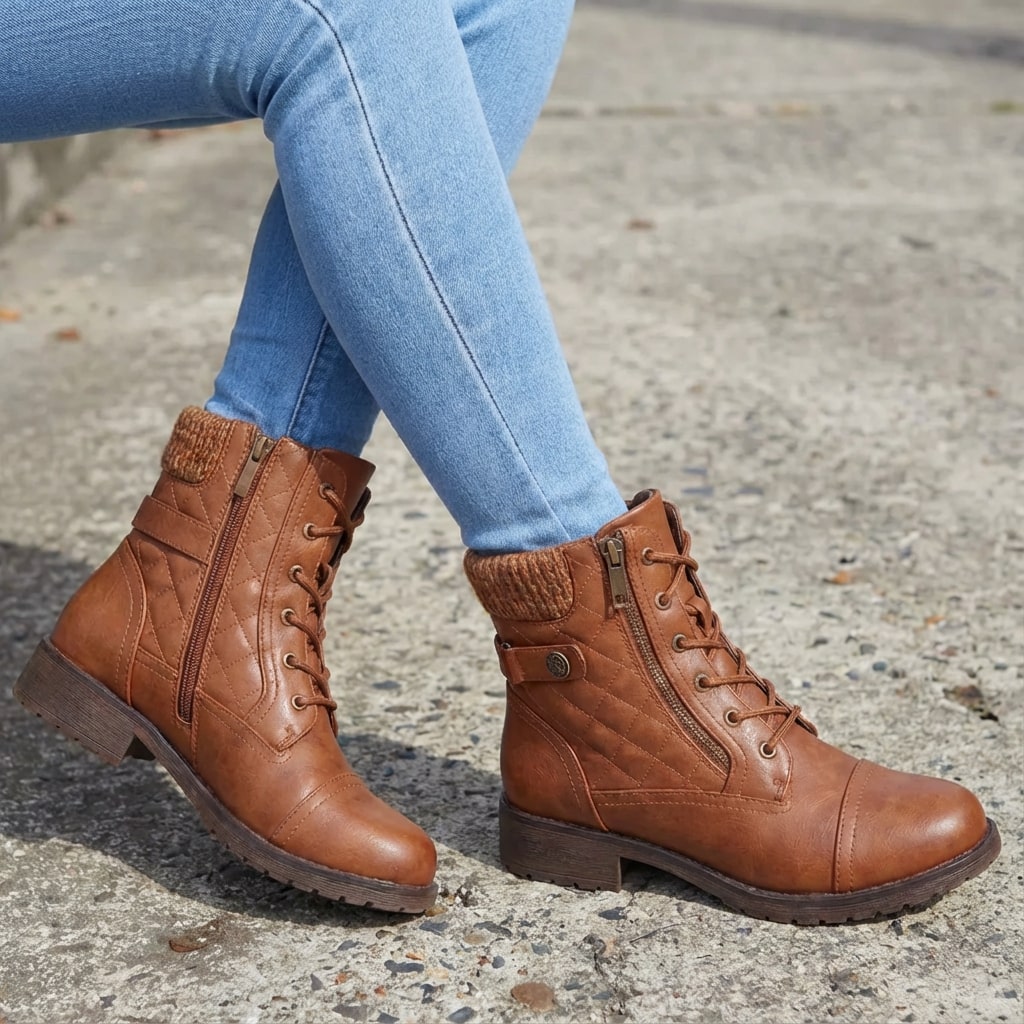 Damen Stiefeletten mit seitlichem Reißverschluss und Blockabsatz