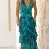 Cany | Rückenfreies Maxikleid mit Blumenmuster, V-Ausschnitt & Stufenrock für elegante Sommerlooks