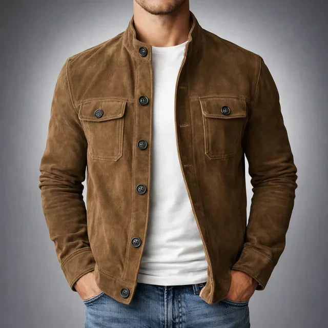 Wildlederjacke Herren Slim Fit Casual Elegant mit Knopfleiste