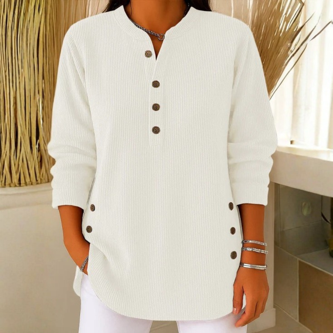 Damen Strick-Sweatshirt Regular Fit Casual mit Knopfleiste langärmlig