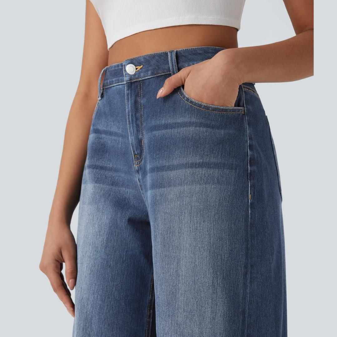 Damen Jeans Gerade Schnitt Mittelhohe Taille Casual