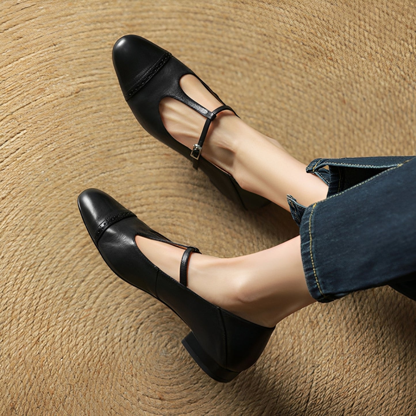 Damen Ballerinas Casual mit T-förmiger Schnalle bequem