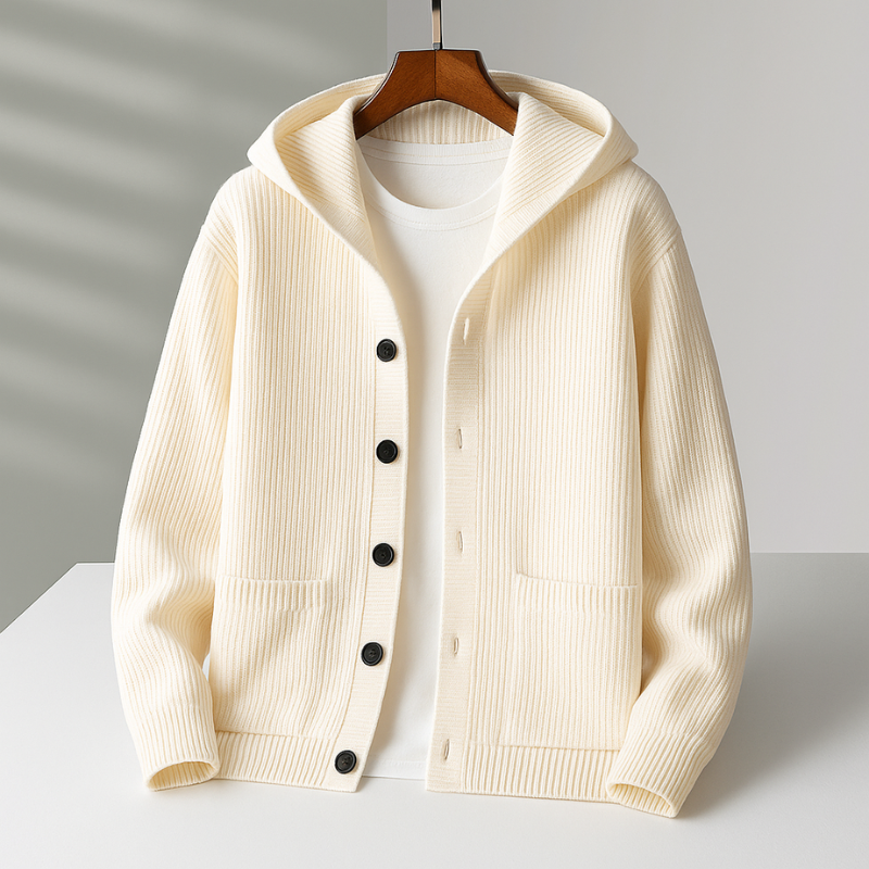 Damen Cardigan Relaxed Fit mit Kapuze und Rippstrickstruktur