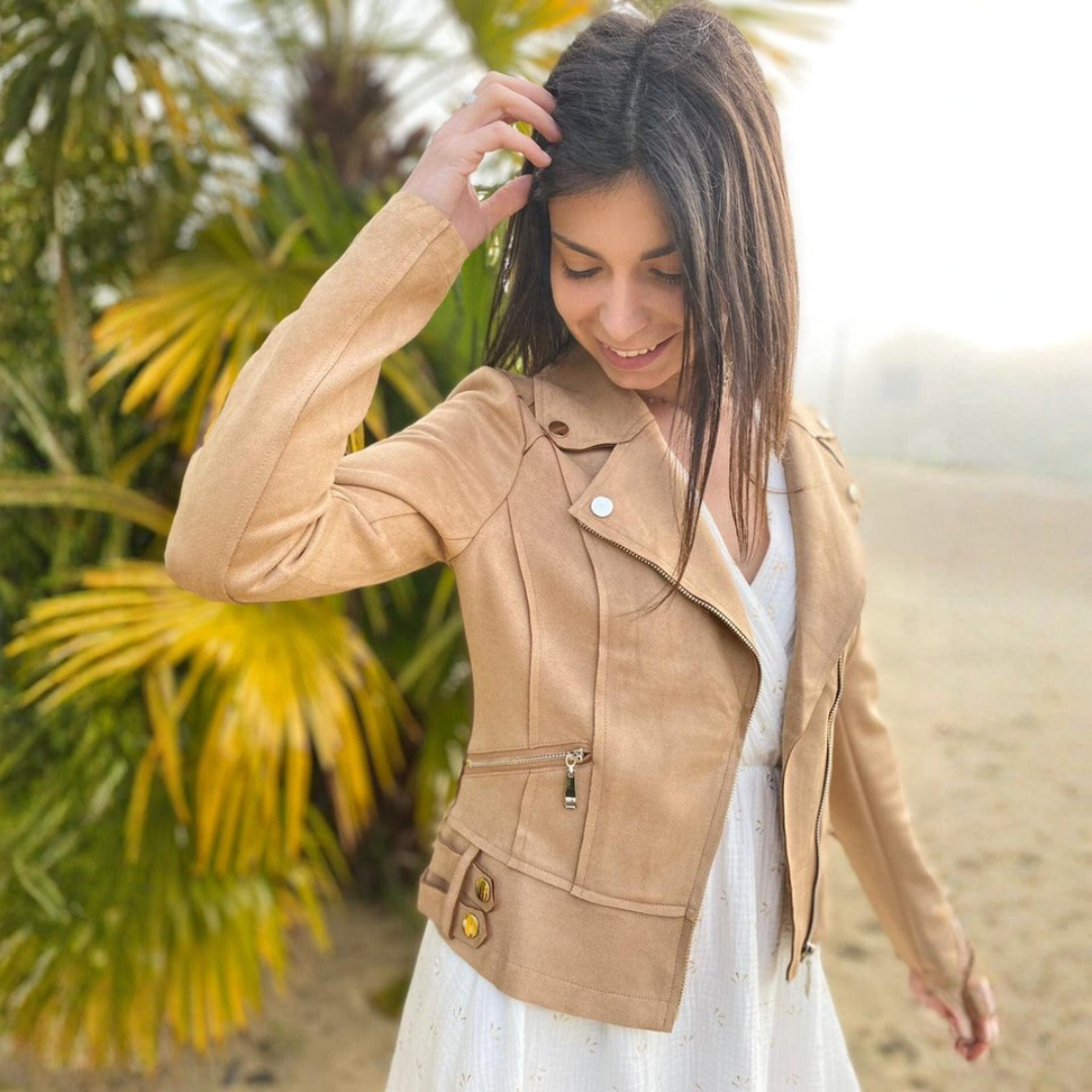 Damen Lederjacke Regular Fit Freizeit Elegant