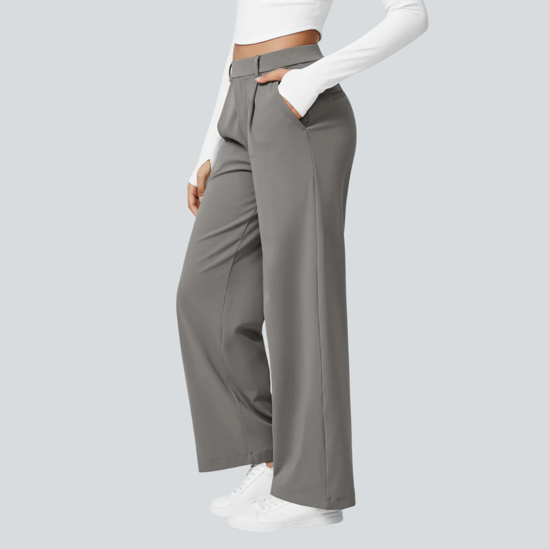Damen Fließende Hose High Waist Regular Fit Freizeit Elegant