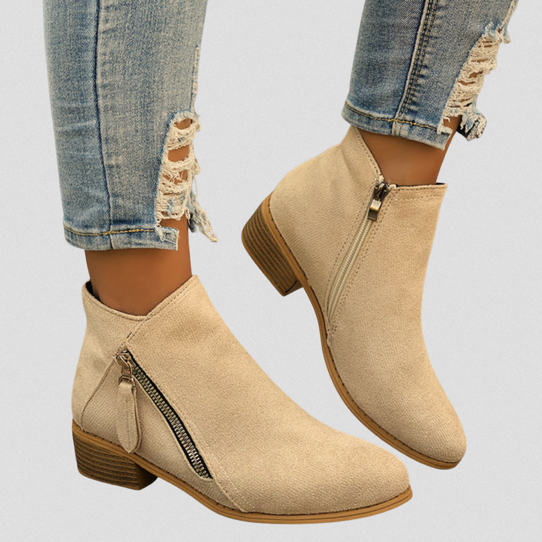Damen Ankle Boots mit Reißverschluss und niedrigem Blockabsatz