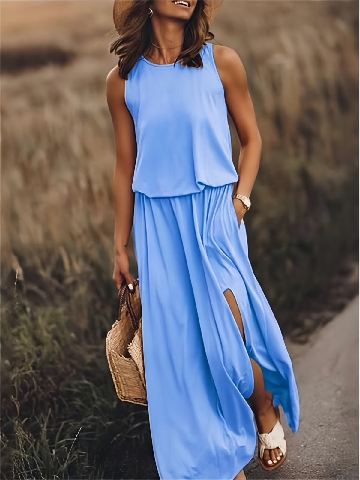 Damen Maxikleid Boho Relaxed Fit Freizeit Sommer