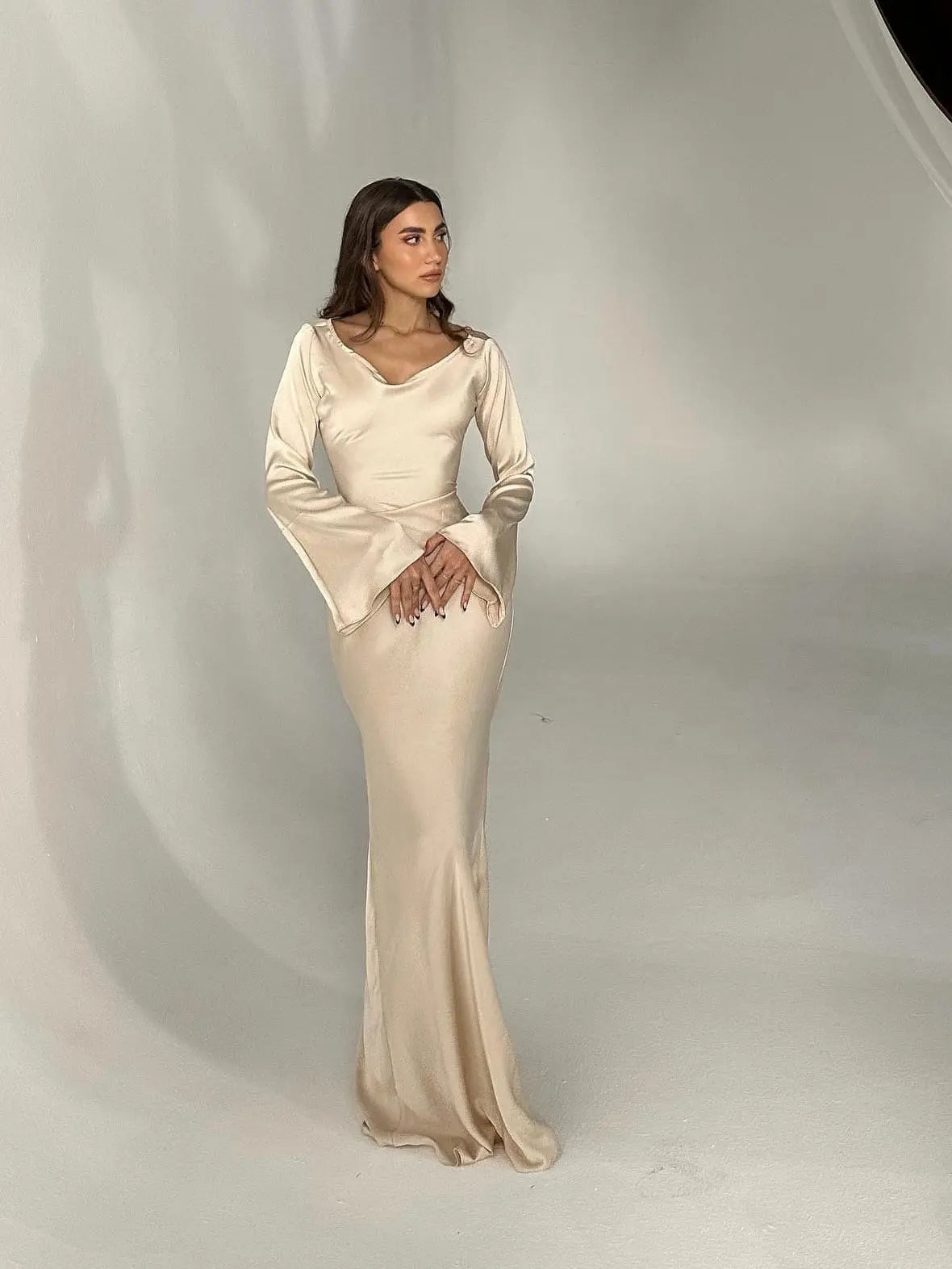 Elegantes Damen Abendkleid Maxikleid Figurbetont | Lange Ärmel & Luxuriöser Look