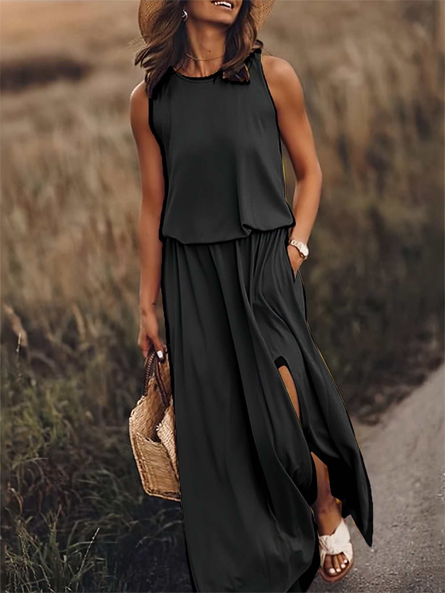 Damen Maxikleid Boho Relaxed Fit Freizeit Sommer