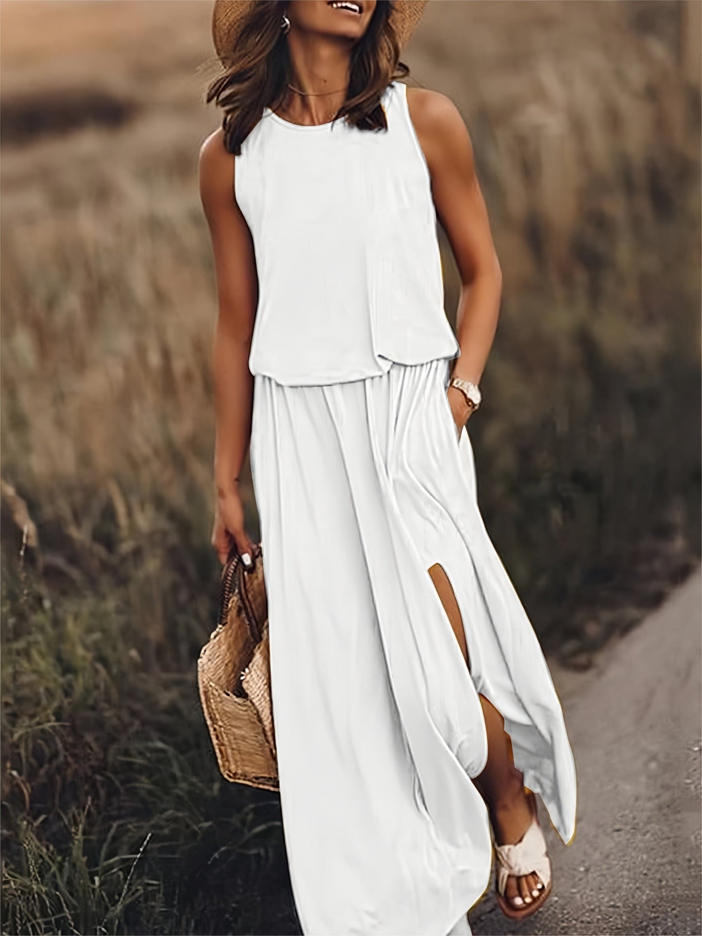 Damen Maxikleid Boho Relaxed Fit Freizeit Sommer
