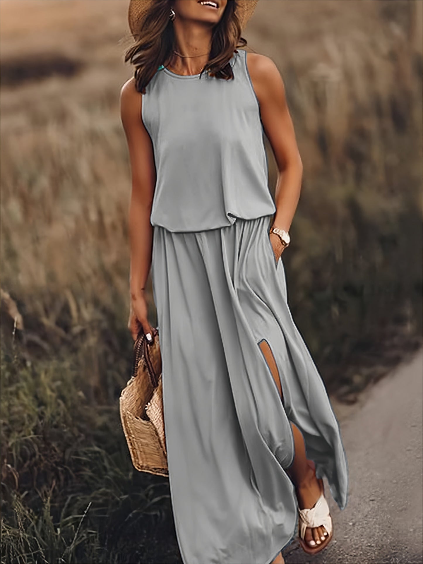 Damen Maxikleid Boho Relaxed Fit Freizeit Sommer