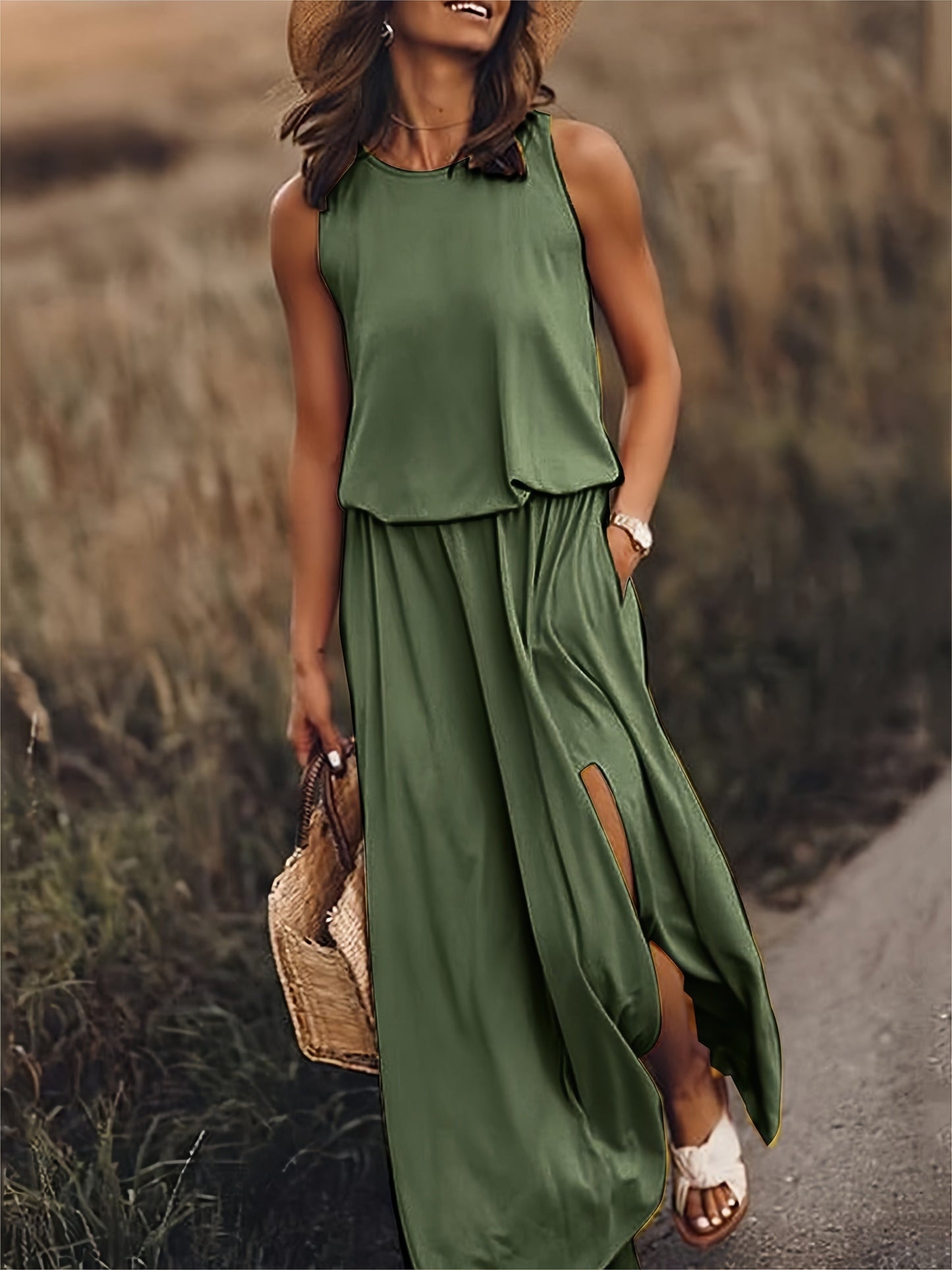 Damen Maxikleid Boho Relaxed Fit Freizeit Sommer