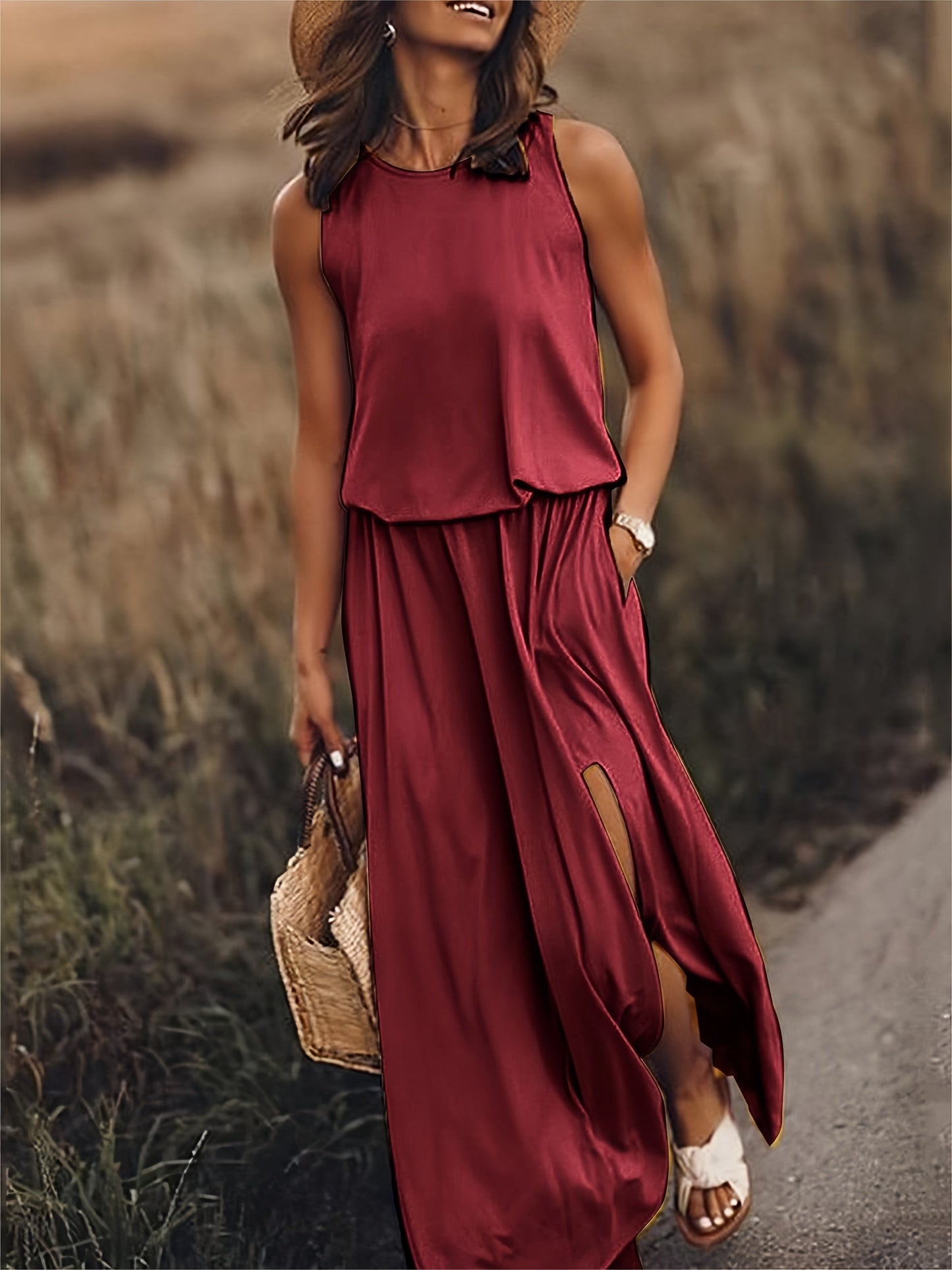 Damen Maxikleid Boho Relaxed Fit Freizeit Sommer