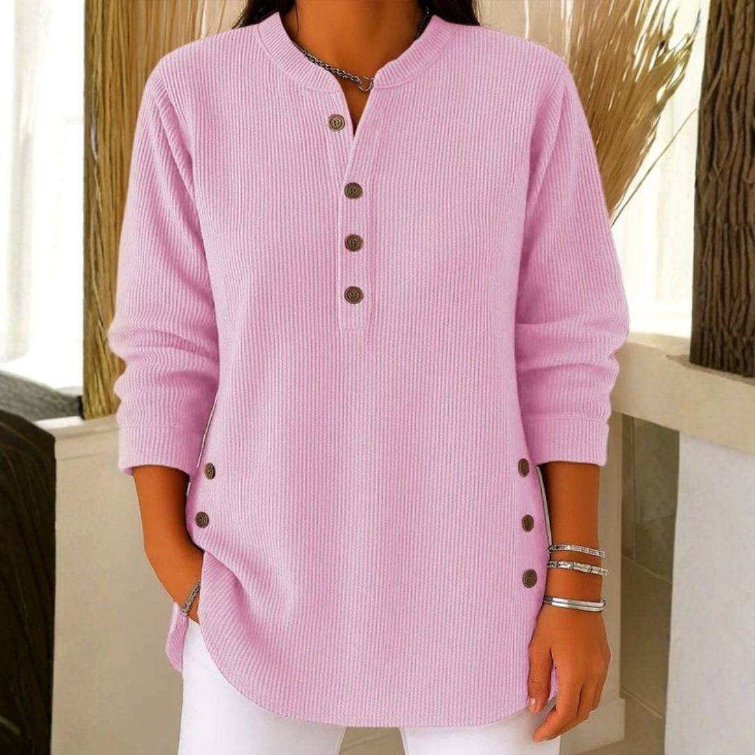 Damen Strick-Sweatshirt Regular Fit Casual mit Knopfleiste langärmlig