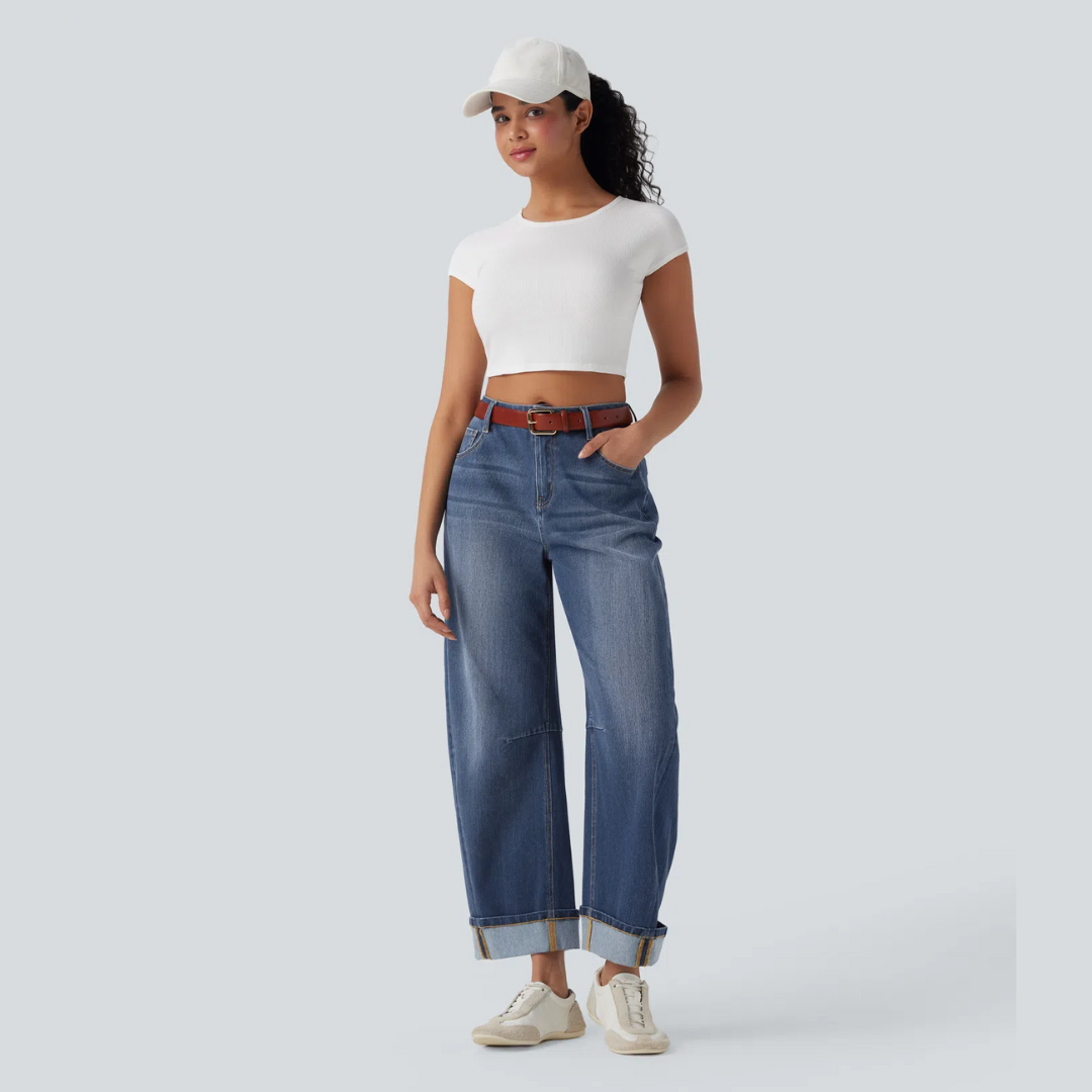 Damen Jeans Gerade Schnitt Mittelhohe Taille Casual