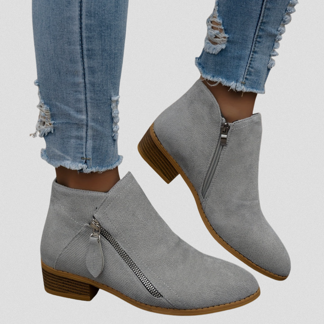 Damen Ankle Boots mit Reißverschluss und niedrigem Blockabsatz