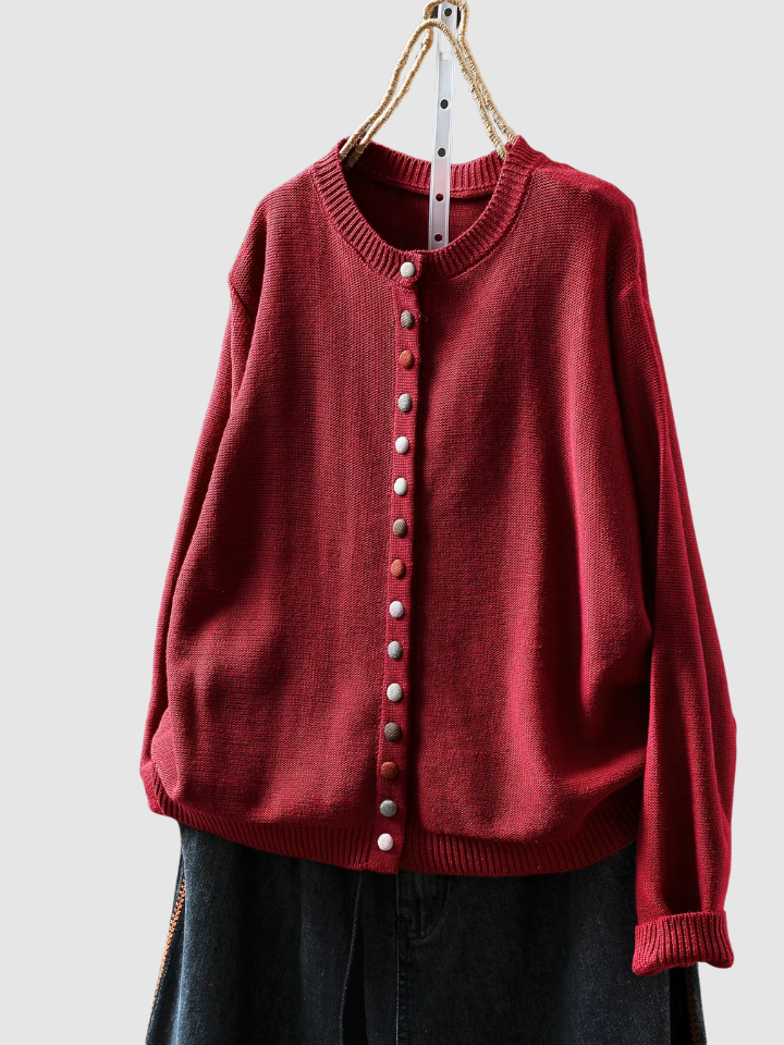 Damen Strickjacke Relaxed Fit mit bunten Knöpfen