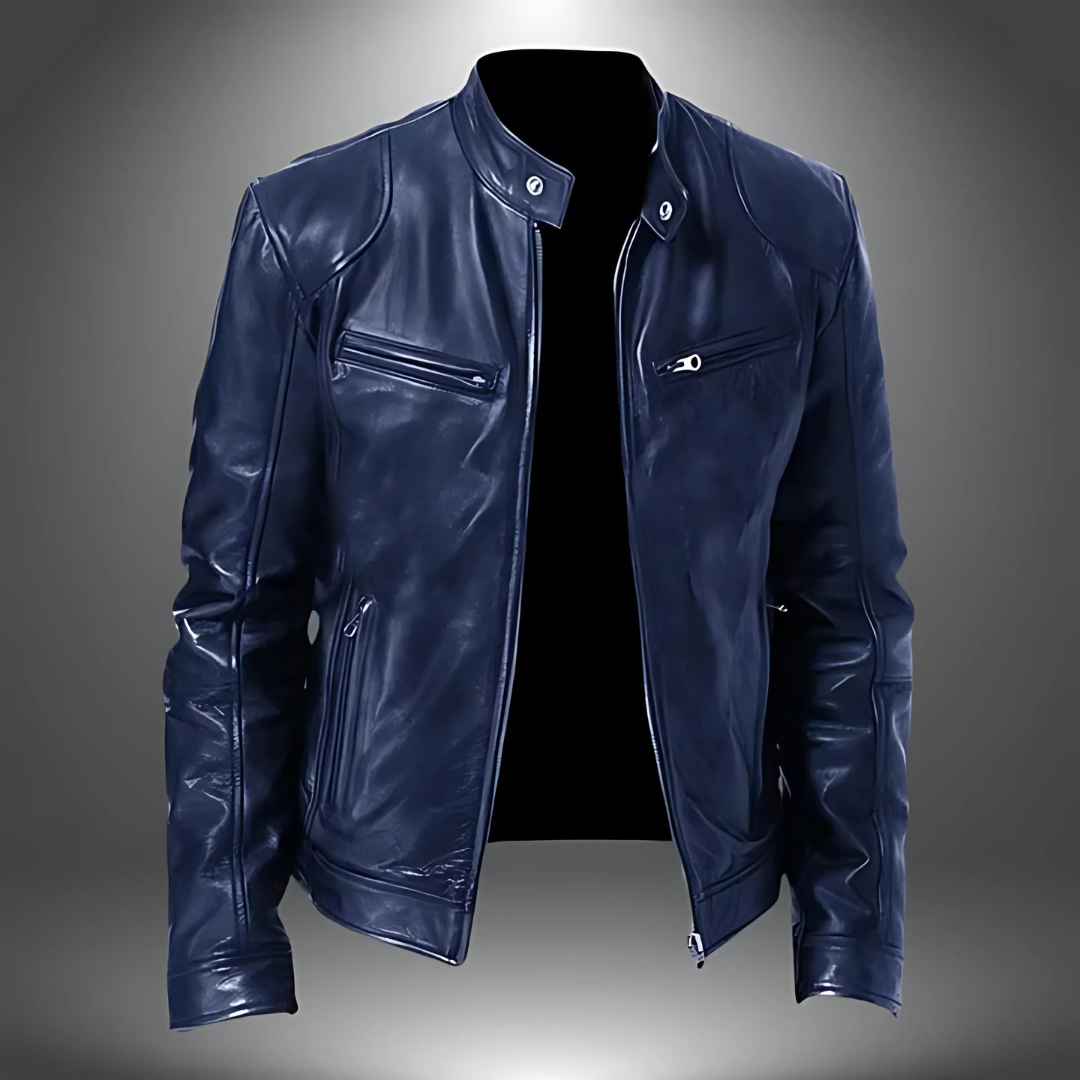 Herren Lederjacke Slim Fit Casual mit Stehkragen