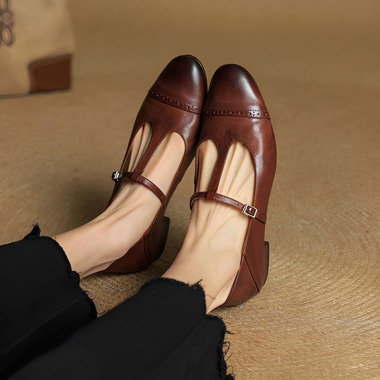Damen Ballerinas Casual mit T-förmiger Schnalle bequem