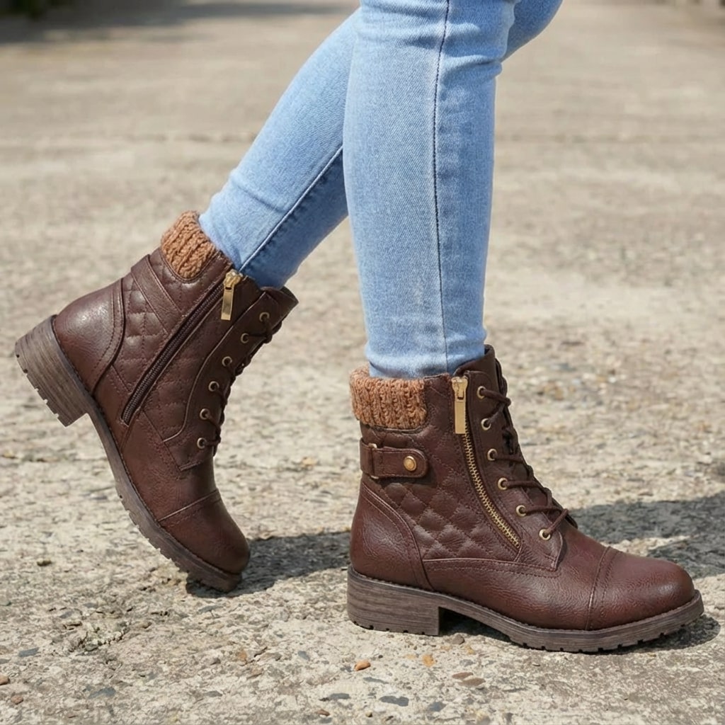 Damen Stiefeletten mit seitlichem Reißverschluss und Blockabsatz