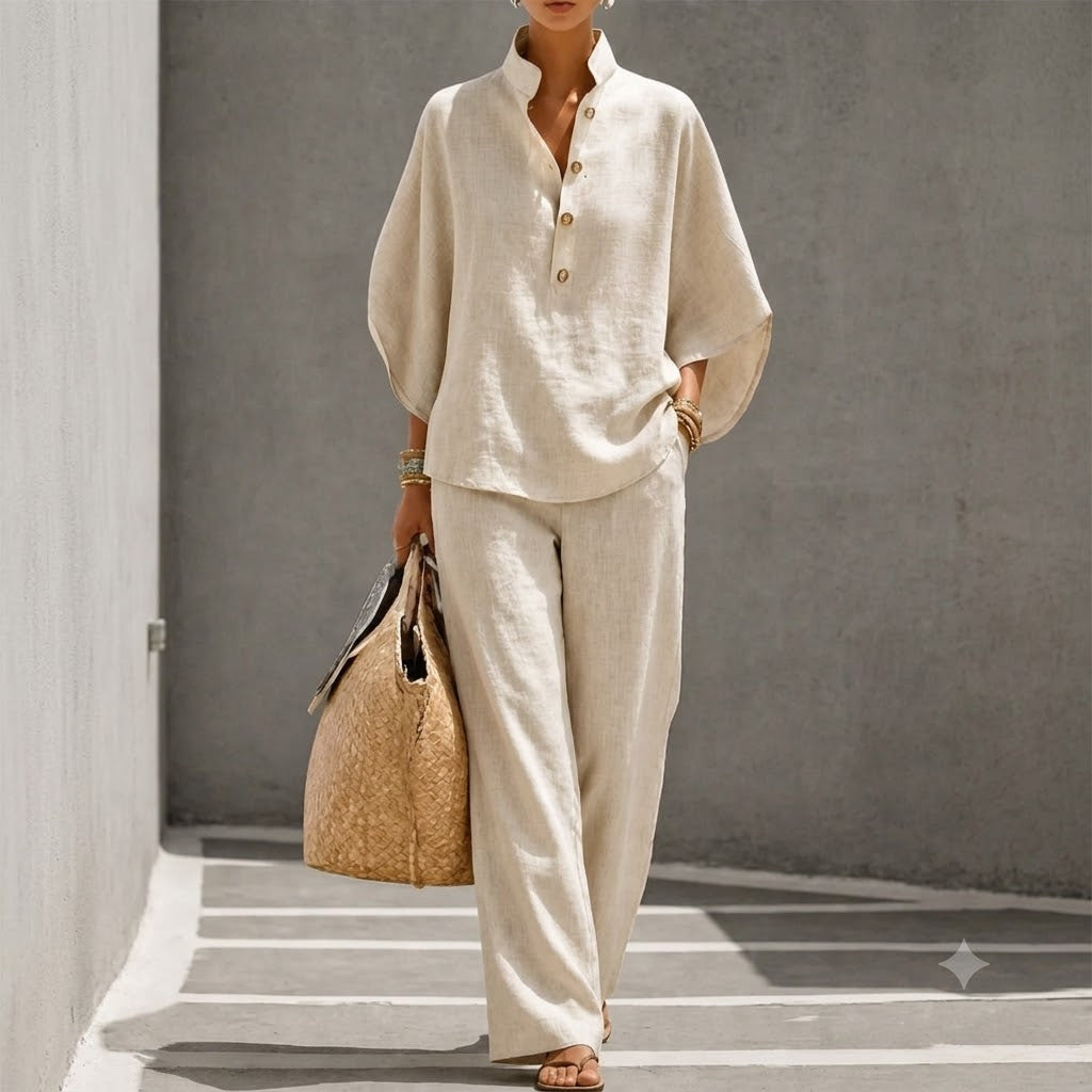 Damen Leinen-Set Relaxed Fit Casual Sommer