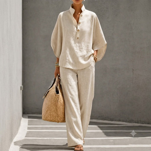 Damen Leinen-Set Relaxed Fit Casual Sommer