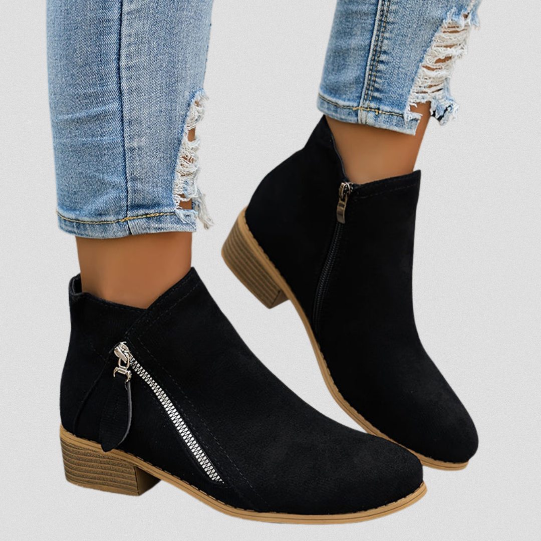 Damen Ankle Boots mit Reißverschluss und niedrigem Blockabsatz