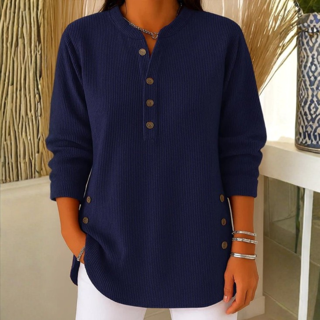 Damen Strick-Sweatshirt Regular Fit Casual mit Knopfleiste langärmlig