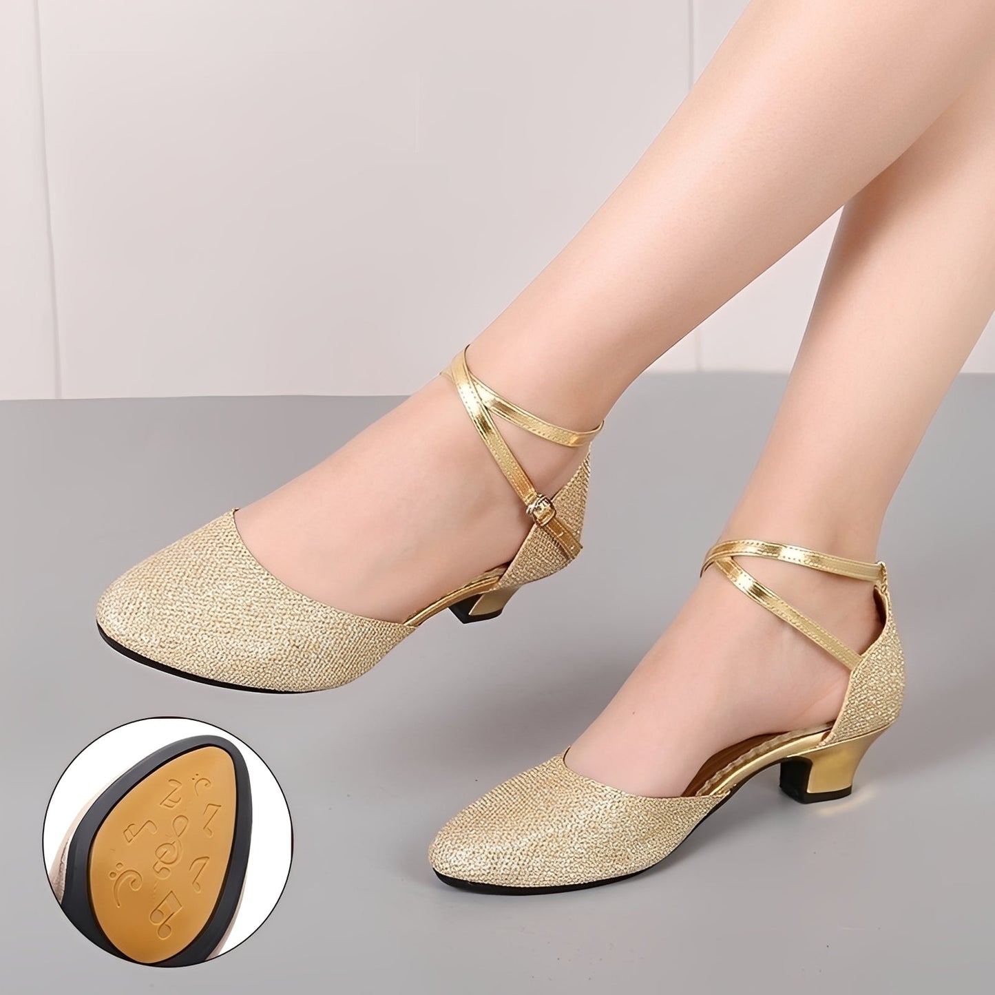Damen Glitzersandalen Elegant Niedriger Absatz Sommerfest