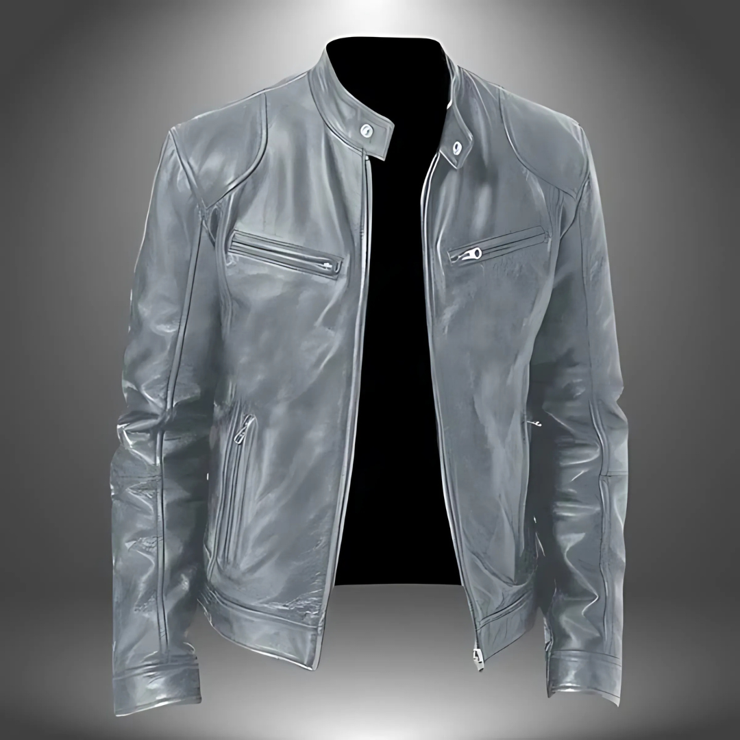 Herren Lederjacke Slim Fit Casual mit Stehkragen