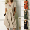 Racholle | Damen Sommerkleid mit Rundhals & Taschen – Lockeres Unifarbenes Kurzarm Kleid