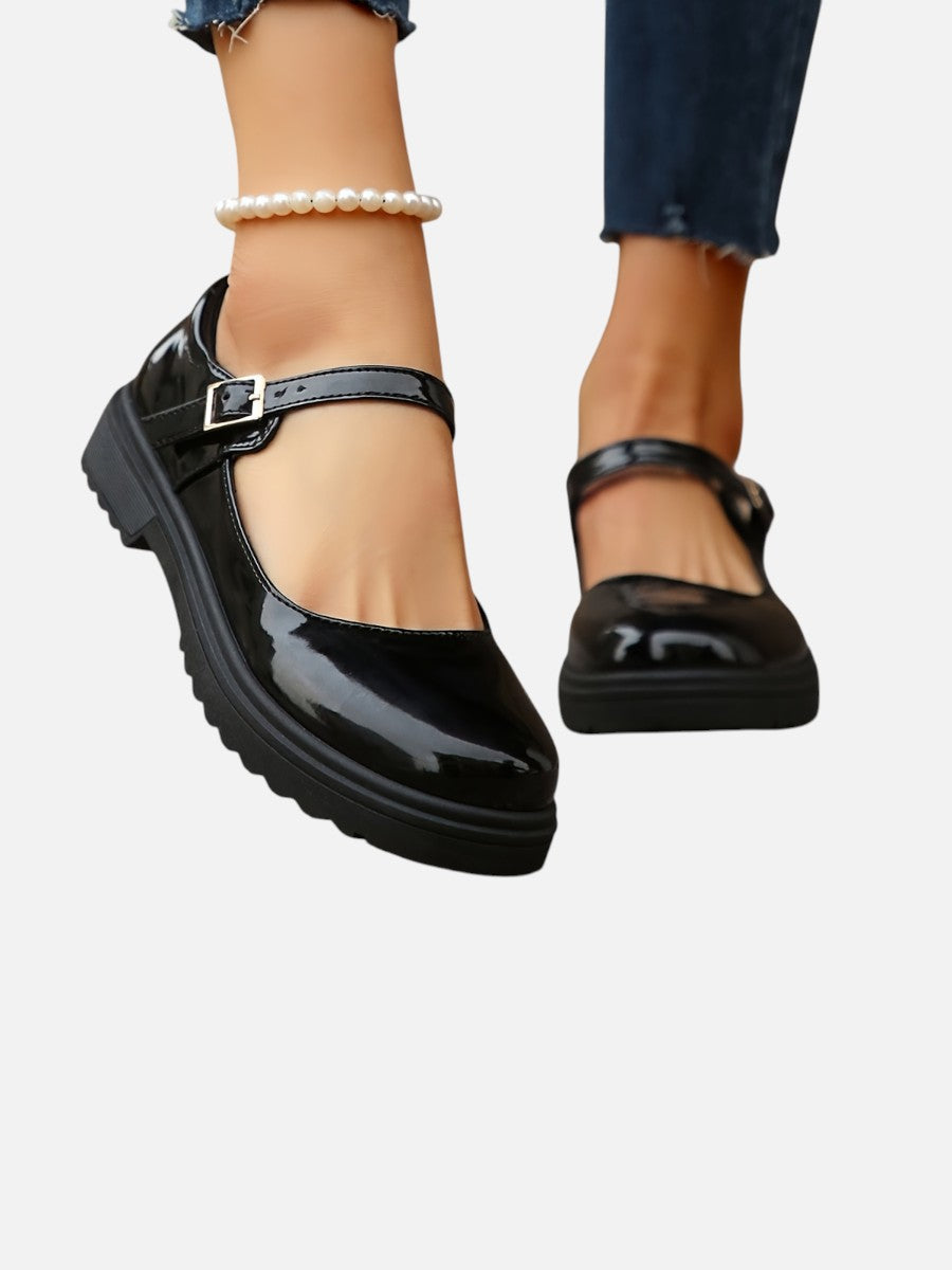 Damen Mary Jane Slipper mit glänzender Oberfläche