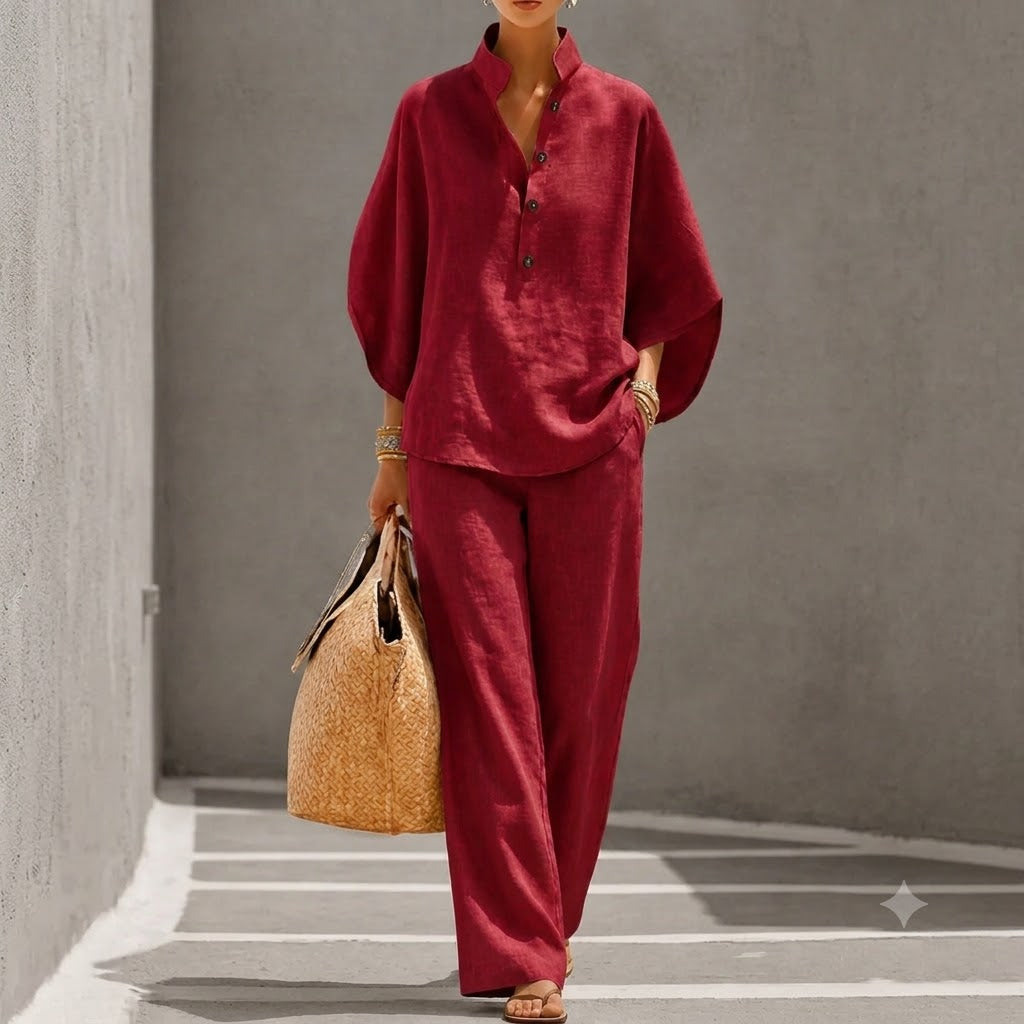 Damen Leinen-Set Relaxed Fit Casual Sommer