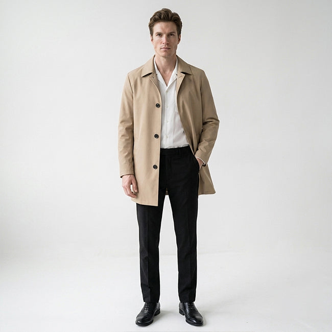 Herren Trenchcoat Regular Fit mit Reverskragen und mittellanger Länge