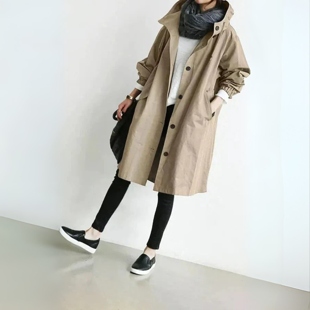 Damen Trenchcoat Lang Relaxed Fit Casual Elegant