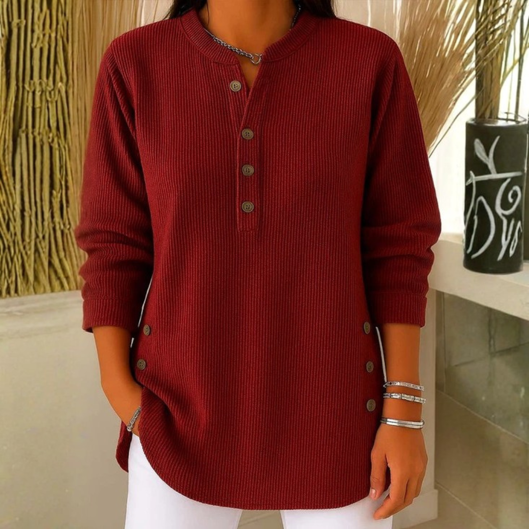 Damen Strick-Sweatshirt Regular Fit Casual mit Knopfleiste langärmlig